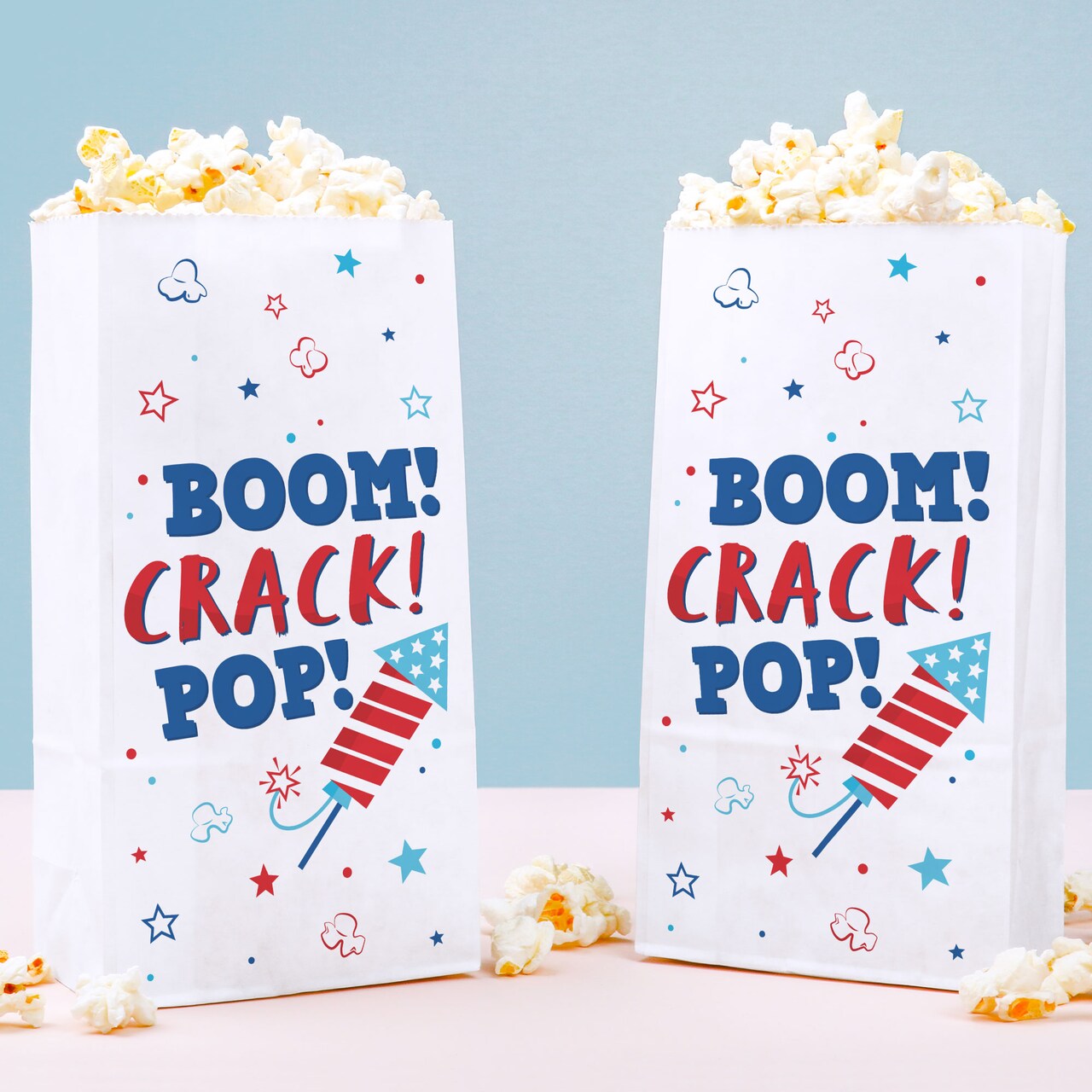 Big Dot of Happiness Firecracker 4th of July Popcorn Bags, Memorial Day, Patriotic Red, White, Blue USA, Free-Standing Individual Paper Bags - 25 Ct